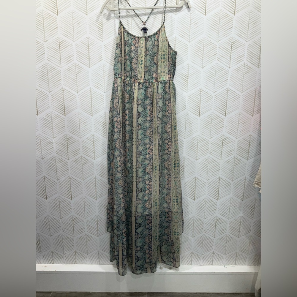 American Eagle Outfitters Green and Cream Patterned Maxi Dress